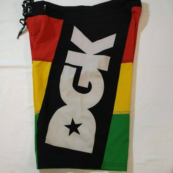 DGK Red Yellow Green Black Board Shorts Size 30 - Picture 4 of 10